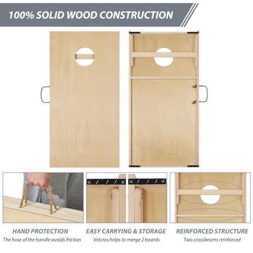 Sportdo Cornhole Set 4\'x2\' Cornhole Board Sets with Bags Regulation Size, Corn Hole Games for Adults Outdoor Bean Bag Toss Game, Solid Wood