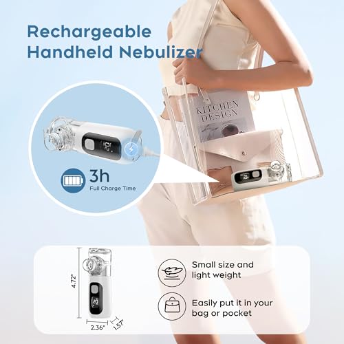 Smart Digital Display Portable Nebulizer for Adults and Kids, Portable Nebulizer Machine for Breathing with Mouthpiece and Mask, Handheld Nebulizer for Travel and Home Use - Thumbnail 6