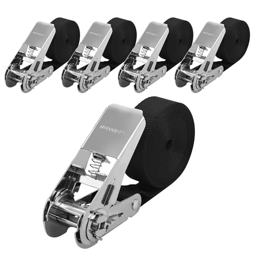 4 Cinchas De Amarre,800 kg Correas tensoras de Trinquete,negro，25 mm x 4 m Eslingas De Amarre,Duradero，Según DIN EN 12195-2 estándar,Correas de trinquete para camión，bicicletas，equipaje de motocicleta