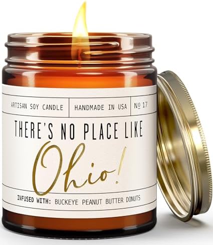 Ohio Gifts, Ohio Decor for Home - 'There's No Place Like Ohio Candle, w/Buckeye Peanut Butter Donuts I Ohio Souvenirs I Ohio State Gifts I 9oz Jar, 50Hr Burn, USA Made