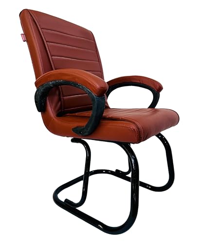 Image of Goyal steel & furniture Executive Office Study Reception Library School Chair Home Study Library Chair with Cushioned seat Back (1, Brown, Powder Coated Frame)