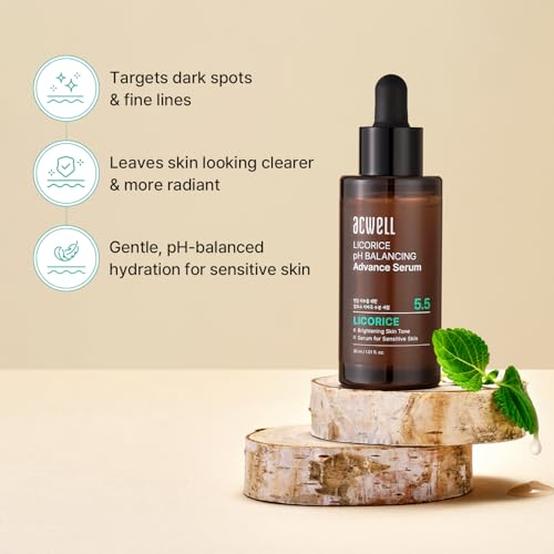 ACWELL Licorice pH Balancing Advanced Facial Serum Ampoule – Dark Spot & Uneven Tone Care with Niacinamide, Lightweight Hydrating Daily Serum for Glass-Skin Glow, 1.01 fl. oz