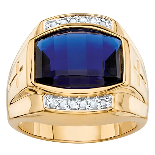 Palmbeach Jewelry Men's 18K Yellow Gold Plated Emerald Cut Created Red Ruby Or Blue Sapphire And Diamond Accent Ring Size 11 #TOP15