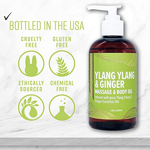 Massage Oil for Massage Therapy by IQ Natural -Ylang Ylang and Ginger Massage Oil - Deep Tissue Relaxation Massage Oil- (8.8 fl oz/260 ml)
