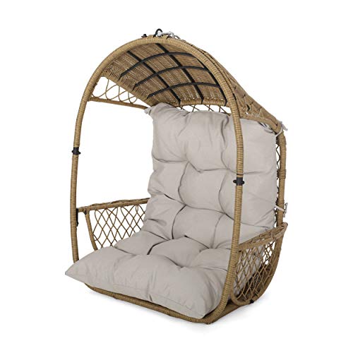 Christopher Knight Home Sidney Outdoor/Indoor Wicker Hanging Chair With 8 Foot Chain (No Stand), Light Brown And Beige #TOP27