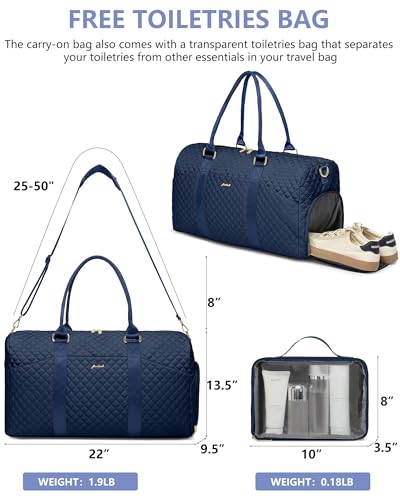 Image of Women Weekender Travel Duffle Bag: Travel Duffel Overnight Bags with Shoe Compartment Large Carry on Tote with Toiletry Bag Weekend Traveling Yoga Gym Hospital Bag for Women with Wet Pocket Blue