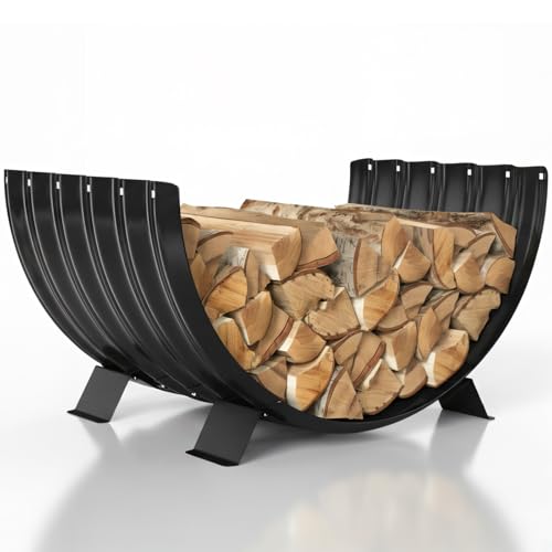 VAMFUTRE Metal Firewood Rack Outdoor Beside Fire Pit/Steel Logs Storage Indoor by Fireplace-with Metal Legs,Rustproof,Durable & Stylish Firewood Holder (Sector, 24 Inches Diameter)
