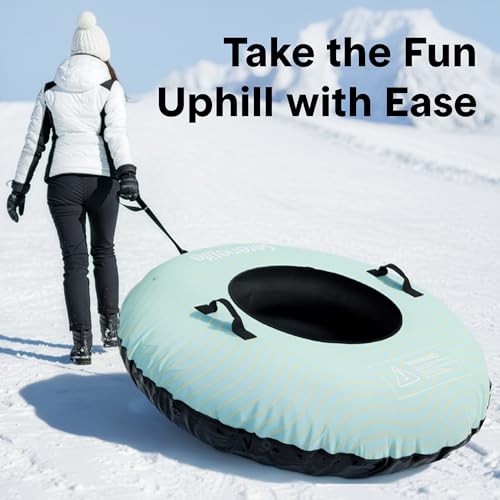 SereneLife 48'' XL Snow Tube for Sledding - Heavy Duty Rubber Inner Tube, Oxford Cover, Thickened PVC Bottom & Tow Strap - Inflatable Snow Sled for Kids & Adults - Perfect Winter Outdoor Fun Gift by SereneLife - Used condition - Image 8