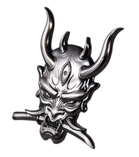 Image of Ghost Devil Oni Samurai Warrior with Fangs and Blade Metal 3D Emblem Badge with Pre-Adhesive for Car Motorcycle Spider ATV Fun Zen Bushido JDM