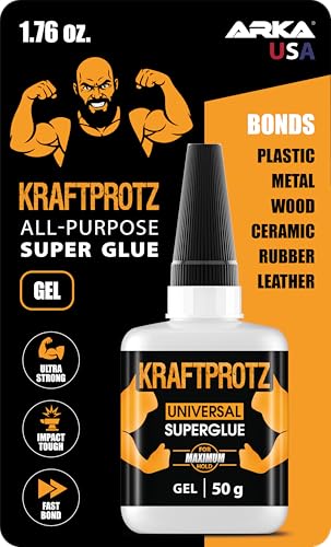 Super Glue Gel – 50 g / 1.75 oz – Extra Strong No-Drip Superglue for Plastic, Metal, Wood & Rubber – Waterproof & Heat Resistant Adhesive – Precision Tip – KRAFTPROTZ
