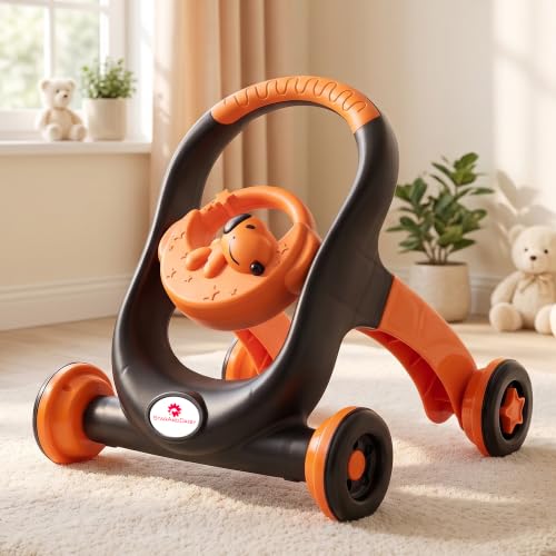 StarAndDaisy Baby Push Walker, Babies Activity Walker with Interactive Wheel, Stable 4-Wheel Push Toy for Baby, Easy-Grip Handle & Speed Control Lock, Toddler Walking Toy