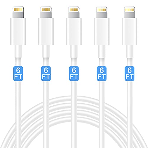 iPhone Charger, JAHMAI 5Pack 6ft Lightning Cable[Apple MFi Certified]Fast Charging High Speed Data Sync Phone Cord Compatible with iPhone 13 12 11 Pro Max XS MAX XR XS X 8 7 Plus 6S SE iPad Mini