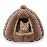 Jorzo ドーム型半密閉冬用猫屋 - 暖かくもこもこ 配線通し穴付き 小型犬猫用 防寒対策ペットベッド（幅 48cm× 奥行 48cm× 高さ 40cm） (モカ色)