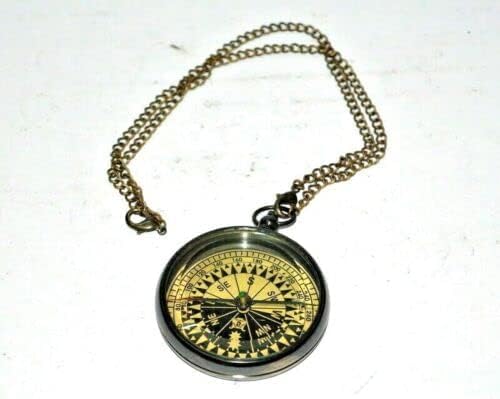 Brújula vintage de latón con reloj de sol 2.5 pulg miniatura 2