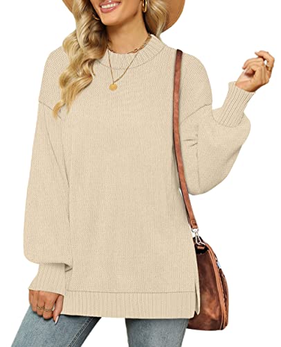 Xieerduo Fall Sweaters For Women Trendy Womens Long Sleeve Tops Side Slit Apricot S #TOP2