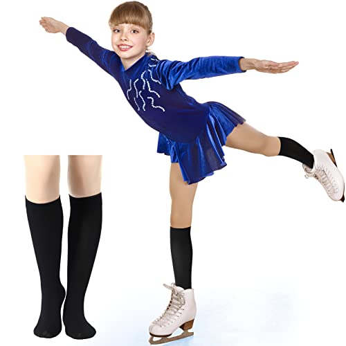 Satinior Womens 6 Pairs Ice Skating Solid Color Light Opaque Knee Girl Socks, Black, Medium #TOP3
