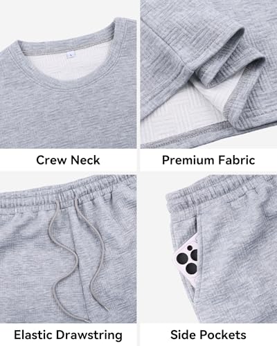 YTD Mens 2 Piece Outfits Casual Tracksuit Crewneck T Shirts and Cargo Shorts Set Athletic Jogging SportWear with Pockets Large Grey