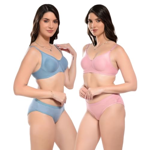 Image of SGC Women Cotton Blend Lingerie Set||Lightly Padded Wirefree Bra & Panty Set||Bridel Set for Women & Girls