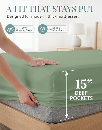 Image of LANE LINEN Twin Bed Sheets Set - 450 Thread Count Set - 100% Cotton Sheets Twin Size Bed Set - Ultra Soft Cotton Bed Sheet Set for College Dorms - Sateen Weave Hotel Sheets - Iceberg Green
