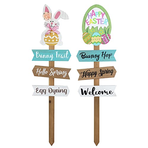 Easter Decorations Outdoor Garden Decor, Hogardeck 2 Pcs 36 Inch Wood Decorative Garden Stake With Flower Bunny Stakes Spring Yard Sign Hello Spring Easter Bunny Decor For Indoor Outdoor Patio Lawn #TOP19