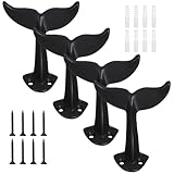 PercyEffie 4PCS Whale Tail Wall Hooks Pool Towel Hooks Outdoor Whale Wall Decor Outdoor for Towels Nautical Bathroom Decor cast Heavy Duty Iron Towel Coat Hook Hanger Display Hook Screws Included