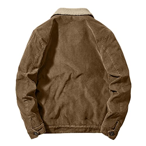 Mens Corduroy Jacket Sherpa Lined Fleece Trucker Jackets Winter Vintage Solid Button Down Flannel Warm Cowboy Coat2