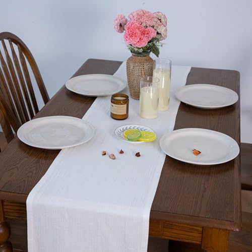 Simple&Opulence Linen Cotton Table Runner, Farmhouse Table Runner with Tassels for Bohemian Rustic Wedding, Bridal Shower, Dinner （14 x 120 Inch - White ） by Simple&Opulence - Used condition - Image 4