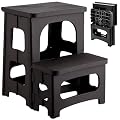 Folding 2-Step Stool, Non-Slip Collapsible Step stools for Kids & Adults, Multipurpose Bedside Ladder Footstool, Holds 330 lbs, Portable Step Stools for Kitchen Home Toilet Bedroom Office RV, Black