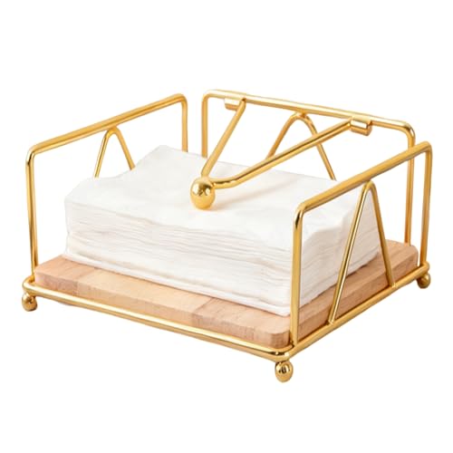 Metal Napkin Holder with Weighted Arm, Iron Napkin Dispenser, Tabletop Paper Towel Organizer, Perfect for Dining Table Decor, Countertop Napkin Rack, Gold
