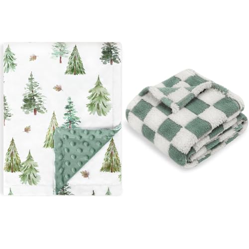 Image of HOMRITAR Minky Baby Blanket with Double Layer Dotted Backing for Infant Toddler + 3D Checkered Fleece Fluffy Fuzzy Bed Blanket 30 x 40 Inch