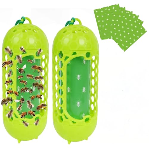 Insecticida para avispas impermeable, 2 piezas trampa moscas con 8 adhesivos de repuesto el color atrae no tóxico, insectos trampa para avispas, avispas, moscas, amarillas, chaquetas, trompeta y