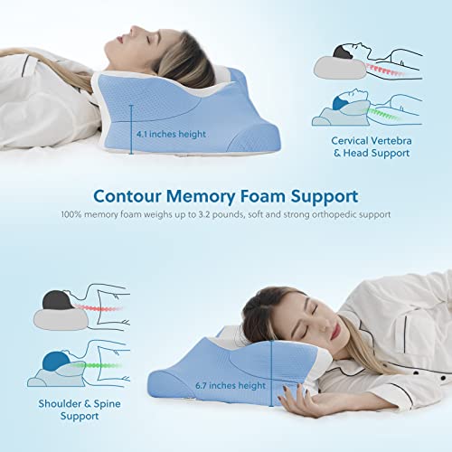 Homfine Cervical Memory Foam Pillow - Ergonomic Contour Pillow For Neck And Shoulder Pain Relief, Orthopedic Pillow For Neck Support, Butterfly Pillow For Side, Back And Stomach Sleepers (Blue,Large) #TOP2