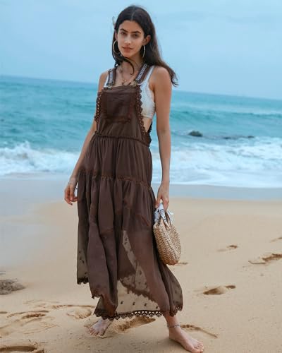 Gacaky GACA03270005 Summer Dress For Women Casual Floral Embroidered Bohemian Dress Adjustable Straps Bib Maxi Flowy Dress thumb #2