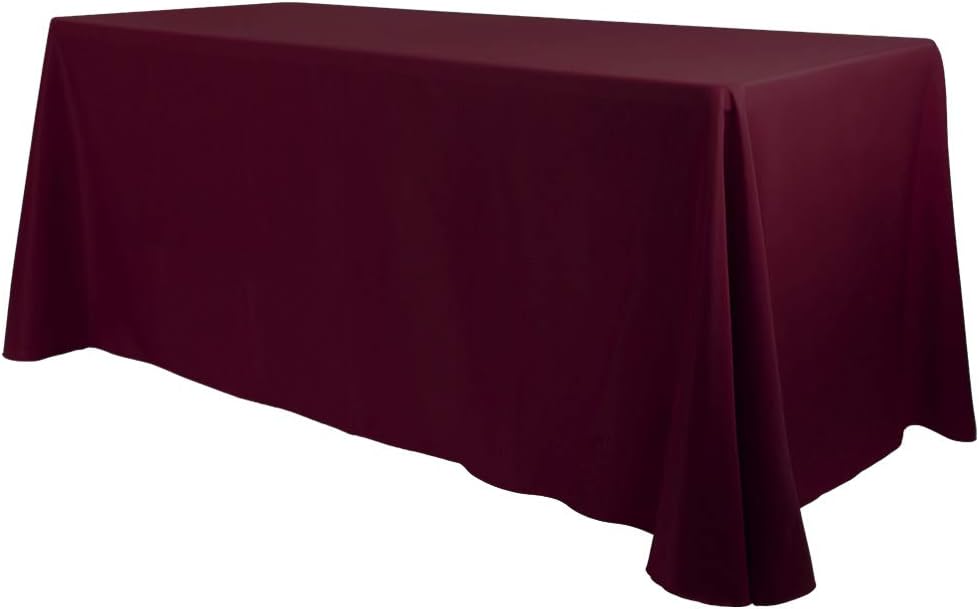 E-TEX Oblong Tablecloth - 90 x 132 Inch - Burgundy Rectangle Table Cloth for 6 Foot Rectangular Table in Washable Polyester