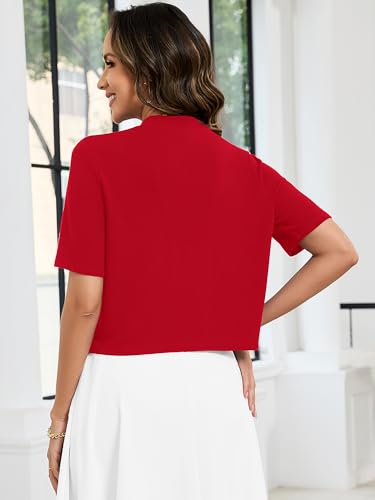 Image of Heymoments Women's Thin Shrugs Short Sleeve Lightweight Cropped Tops Open Front Knitted Cardigan for Dress Summer Bolero