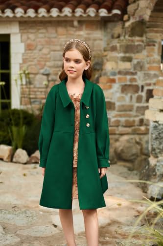 Image of GRACE KARIN Girls Dress Coat Kids Wool Lapel Long Button Jackets Fall Winter Outerwear Peacoat with Pockets 5-12Y