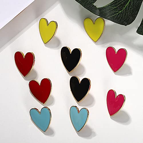 Heart Romance Enamel Big Statement Stud Earring Colorful Minimalism Geometric Jewelry Idea Gifts For Mom Lover Friends Women Girls - Black #TOP6