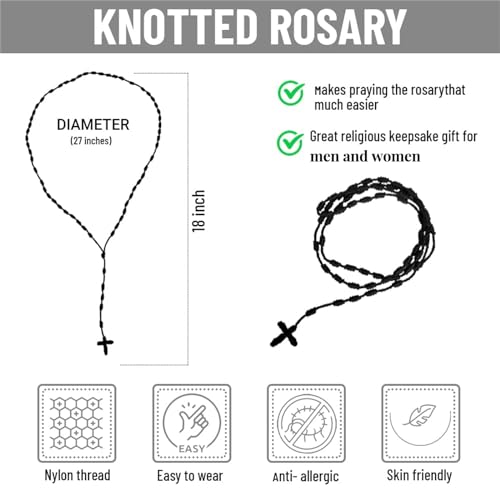 BONITTER 6Pcs/Set Handmade Black Knotted rosary with Cross Charm - Red thread rosary, Lightweight Catholic & Spiritual Prayer Necklace, 18 Inch Rope Rosary Gift for Women Men2