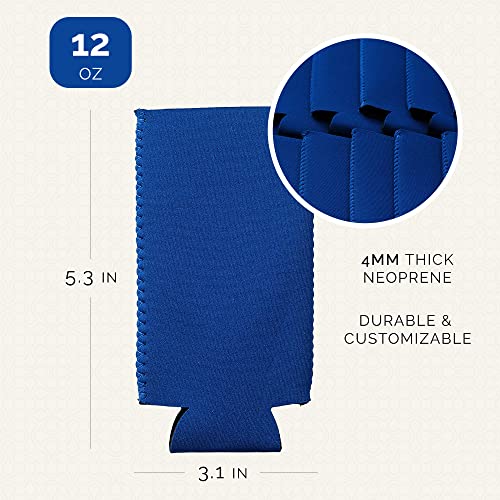 Image of Slim Can Cooler Sleeve 12 Pack - Blank Neoprene Insulated Can Coolers for 12 oz Skinny Beer & Soda Cans - Sublimation Ready Drink Sleeves for Heat Press, Custom Printing & Party Favors (Royal Blue)
