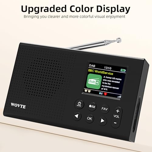 WOVTE DAB Portable Digital Radio Rechargeable Battery or Mains Powered Small FM Radio with Bluetooth Alarm Clock Sleep Timer (Black (Upgraded Colour Display)) - Image 3