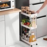 ワゴン 隙間収納 スキマ収納 キッチンラック キッチンワゴン 幅12CM キャスター付き 【新型多層合金 】 スリム ワゴン 小物隙間 ペットボトルラック 冷蔵庫横 洗面所 収納 隙間ラック 3段 細い棚 調味料棚 防錆 (ホワイト3層)