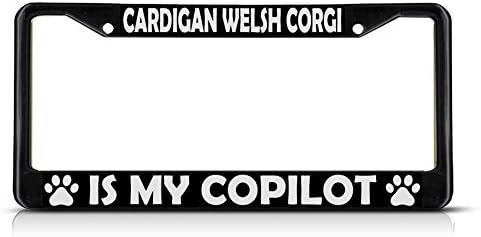 Envelope Cardigan Welsh Corgi Dog Is My Co-Pilot Black Metal License Plate Frame