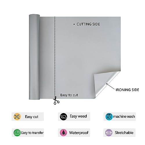 Image of RENLITONG Silvery Iron on Vinyl - 12Inch by 5ft Roll HTV Heat Transfer Vinyl for T-Shirt HTV Rolls for All Cutter Machine - Easy to Cut & Weed for Heat Transfer Design