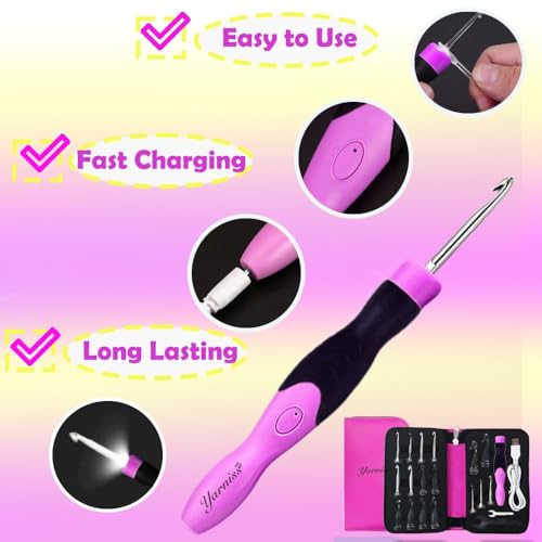image for Yarniss 17 Size Lighted Crochet Hooks Set 2.5 mm to 14.0 mm, Metal Rec