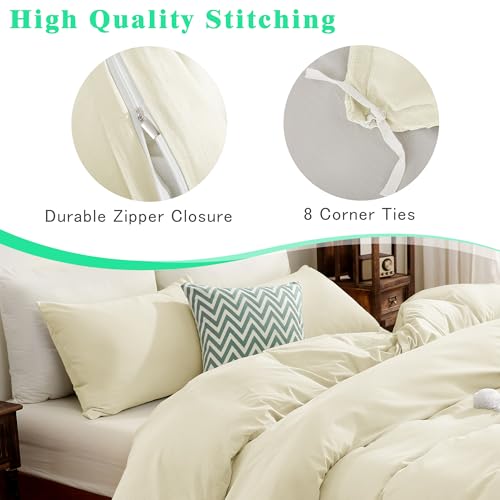 FANSTIVE Duvet Cover Set 100% Washed Cotton Linen Like Soft Comfy Breathable 3 Pieces Bedding Comforter Cover with Zipper Closure, No Comforter (King 104x90, Cream White) by FANSTIVE - Image 6