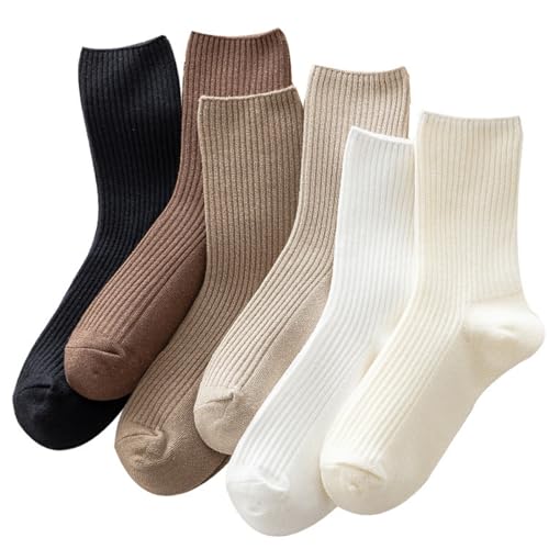 Women Sweat-absorbent Socks Above Ankle High Crew Socks for Women Girls Ladies Clothes 6 Pairs (Cotton Blend, Solid Color) - Main Image