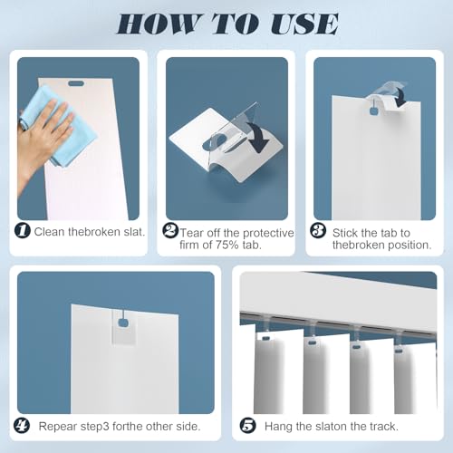 Green Moon 60PCS (30 Sets) Vertical Blind Repair Tabs for Vertical Blinds Replacement Slats, Upgrade Vertical Blinds Repair Kit Blind Fixer Tabs for Sliding Door Blinds Replacement Slats