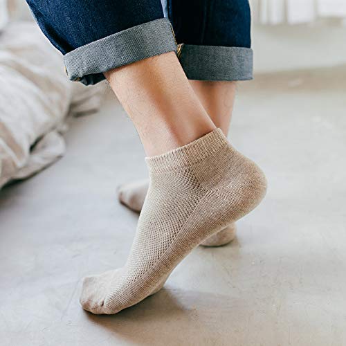 Haloyiyi 5 Pairs Men's Bamboo Socks Breathable Mesh Moisture Wicking Low Cut Ankle Socks (Beige-L) #TOP1