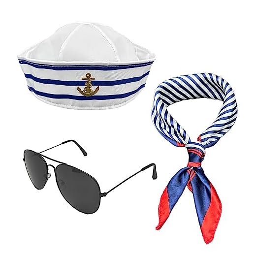 MIVAIUN Gafas de Sol Conjunto de Sombrero y Bufanda de Marinero a Rayas Fiesta de Vestir para Mujeres y Hombres Accesorio de Disfraz,para Fiestas en Yates Marinos y Cosplay(3 Piezas)