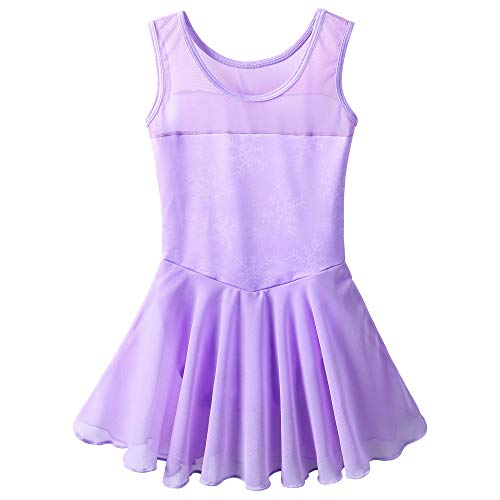 ZNYUNE Girls Flake of Snow Skirted Ballet Dance Leotard Tutu Dress for Kids 3-12 Years 194 Purple L - Thumbnail 2